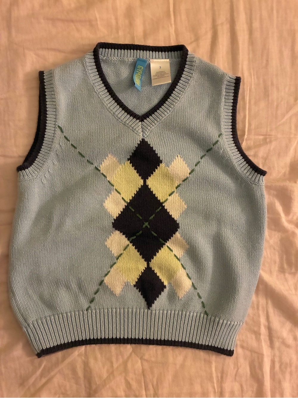 Gymboree Light Blue Argyle Knit Vest with Navy and Cream